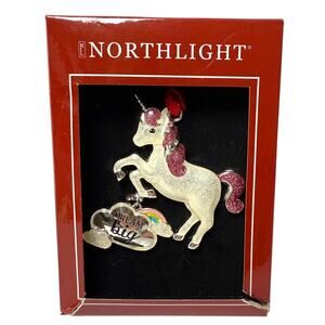 Unicorn Christmas Ornament “Dream Big” Metal Pink Glitter Mane Northlight NEW